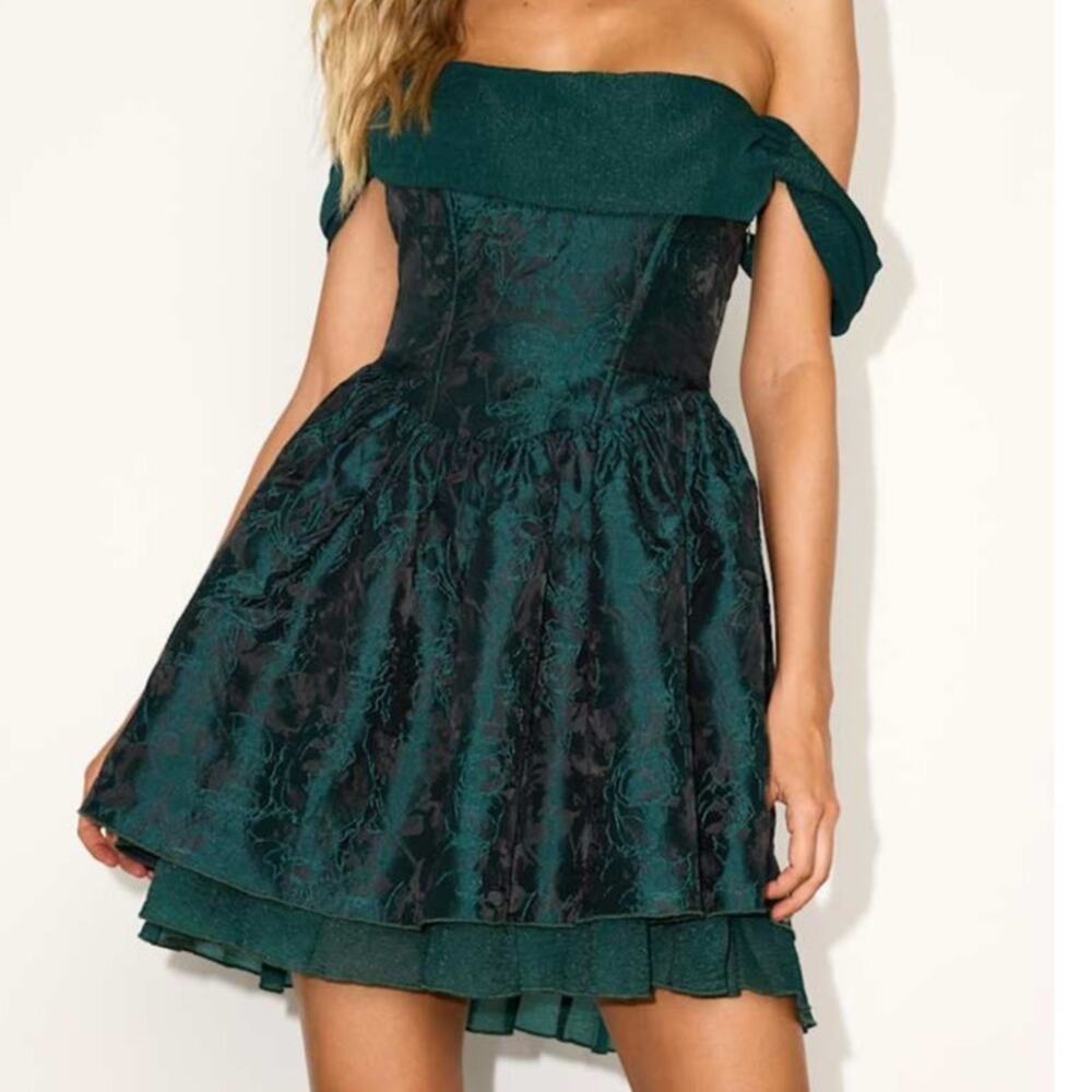 Lulus Women’s XXL Dress Jacquard Off Shoulder Mini Fit Flare Basque Corset